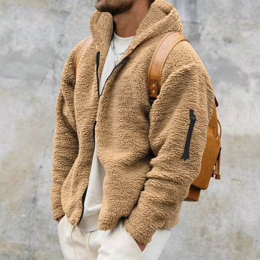 Hooded Jackets Men's Autumn And Winter Fleece Double-sided Wear Warm Coat With Zipper Loose Casual Jacket Outdoor Clothing - Here2Save