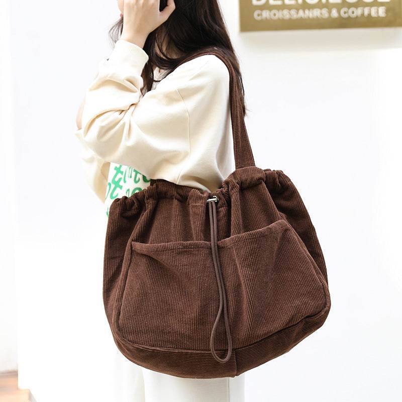 Ins Corduroy Shoulder Bags Drawstring Multi-pocket Handbag Women Underarm Bags - Here2Save