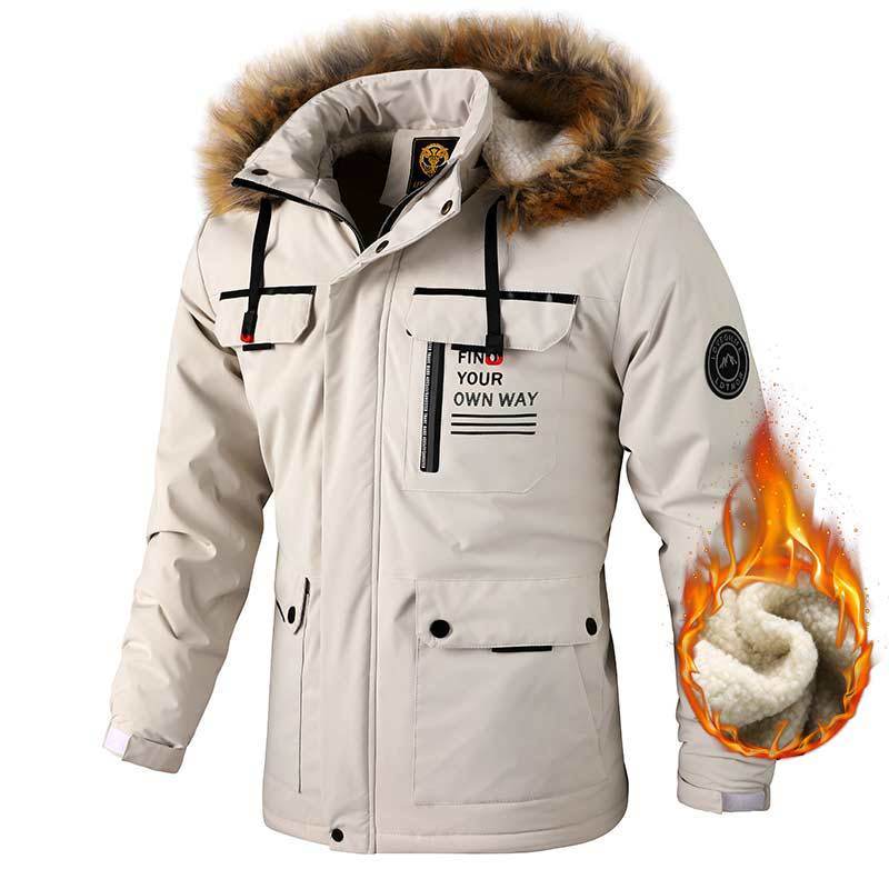 Men's Casual Hooded Jacket Parka Autumn And Winter Warm Solid Color Windproof Coat Outdoor Clothes With Multiple Pockets - Here2Save