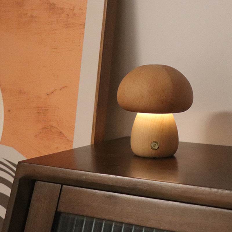 INS Wooden Cute Mushroom LED Night Light With Touch Switch Bedside Table Lamp For Bedroom Childrens Room Sleeping Night Lamps Home Decor - Here2Save