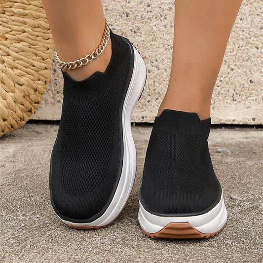 Fashion Thick-soled Ankle Boots Women Casual Round Toe Socks Shoes Breathable Solid Color Short Boots Sports Shoes - Here2Save
