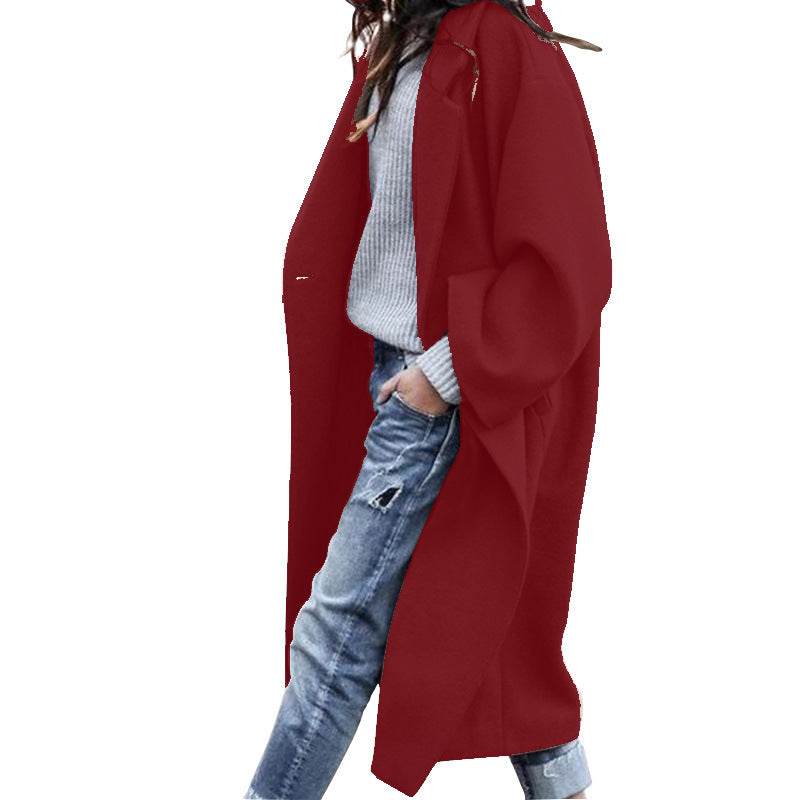 Casual Long Jacket With Pockets Solid Color Single Breasted Lapel Woolen Coat For Women Warm Winter Clothing - Here2Save