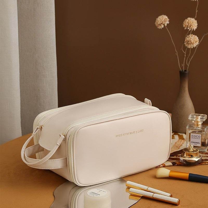 Three-layer Double Zipper U-shaped Design Cosmetic Bag Fashion High Capacity Make Up Bags Portable Pu Leather Storage Bag For Skin Care Products - Here2Save