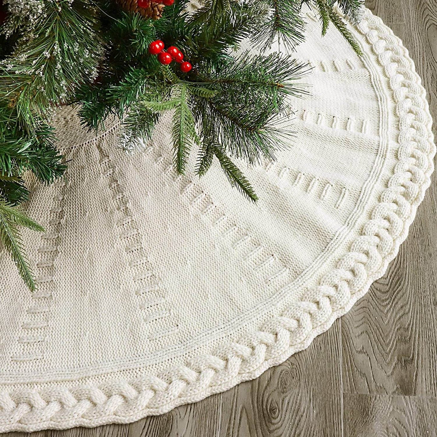 Christmas Knitted Tree Skirt Red Decorations - Here2Save