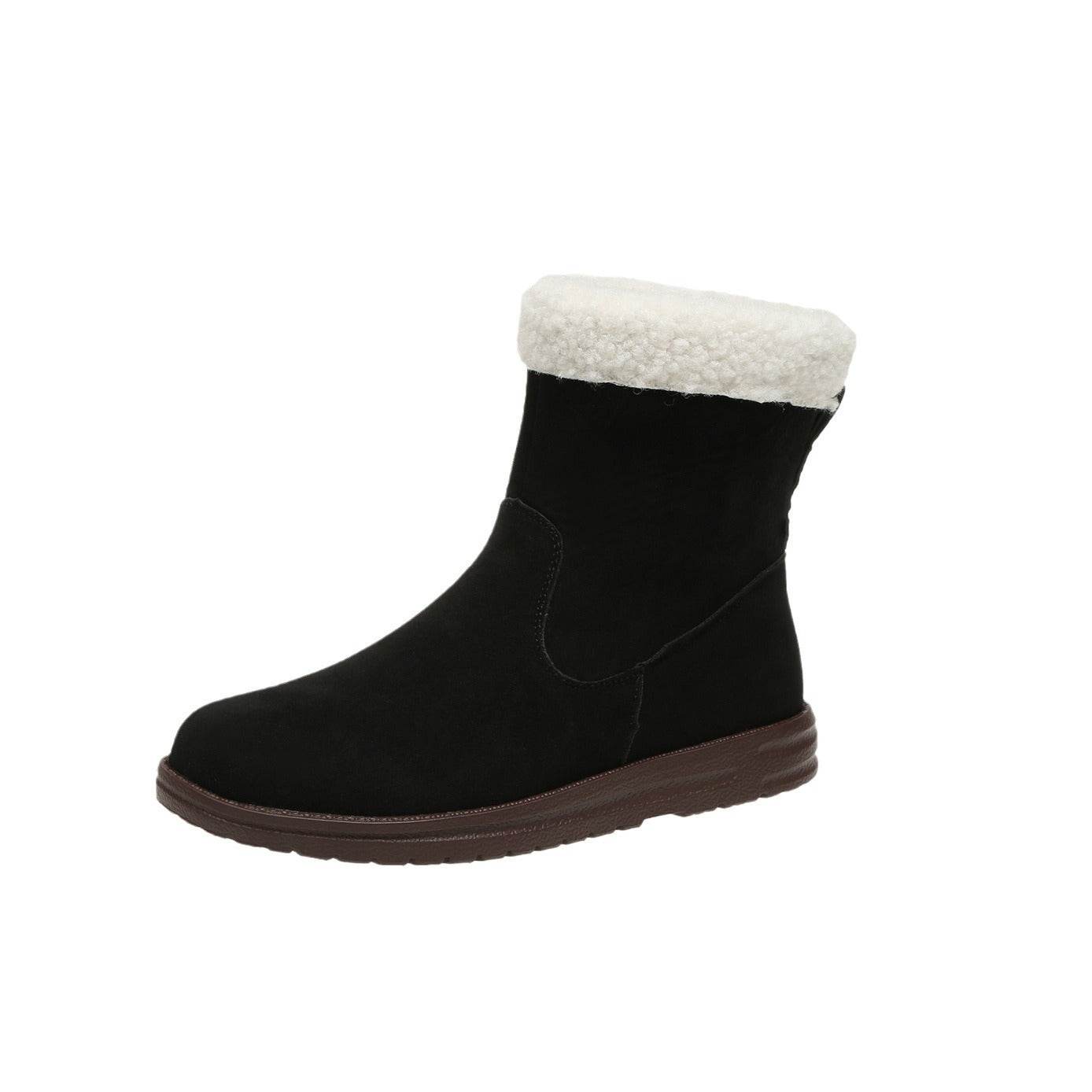 Winter Snow Boots New Fashion Lamb Thickened Warm Fleece Short Boots With Side Zpipper Design Solid Shoes For Women - Here2Save