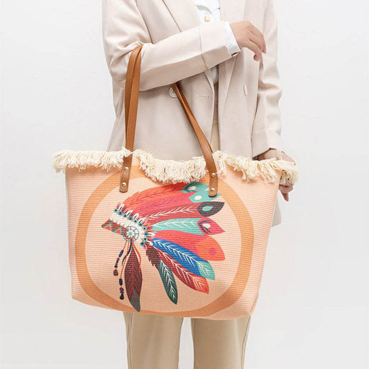 Bohemian Ethnic Style Canvas Bag Commuter Shoulder Bag Niche Design Large Capacity Shopping Bag Women Handbags - Here2Save