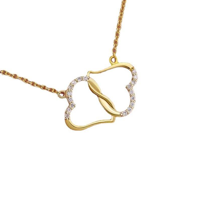 Fashion Double Heart Love Necklace With Rhinestones Inlaid Zircon Mother Valentine's Day Gift - Here2Save
