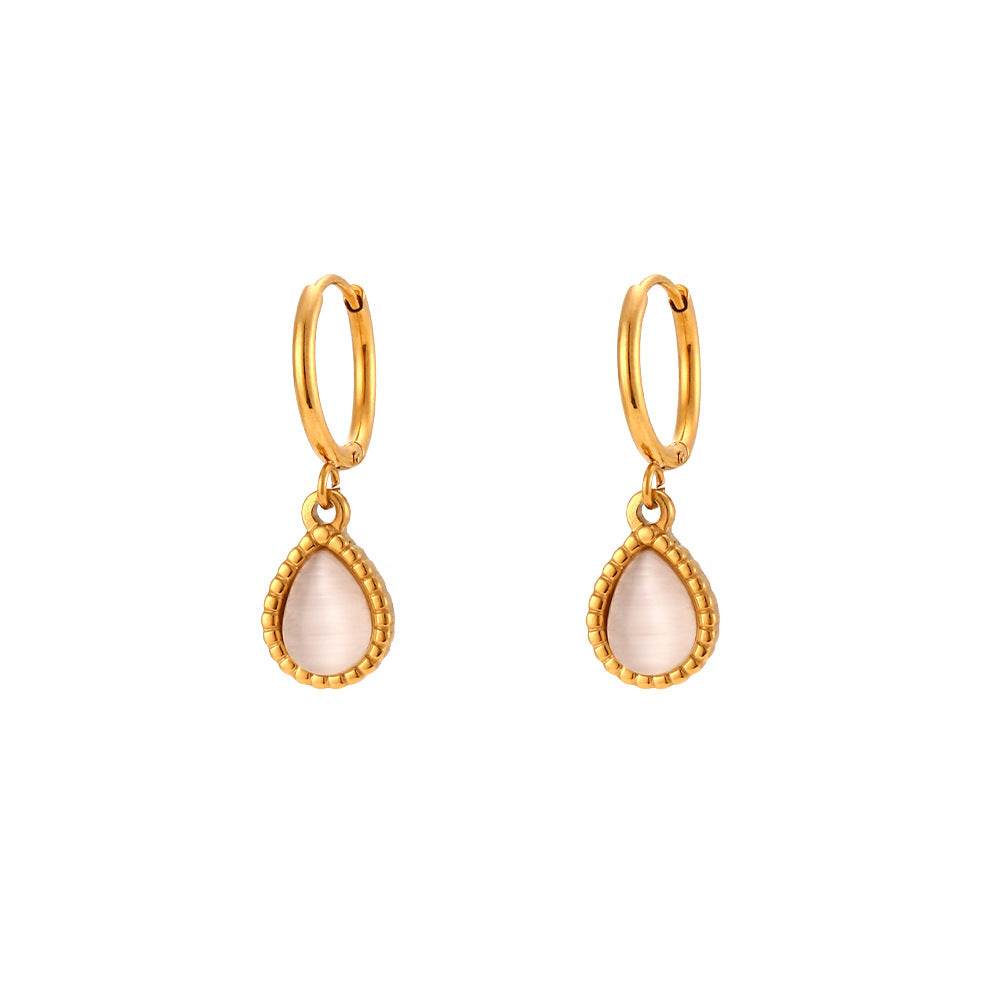 European And American Ins Fashion Minimalistic Water Drops Opal Earrings Stainless Steel Plated Necklace - Here2Save
