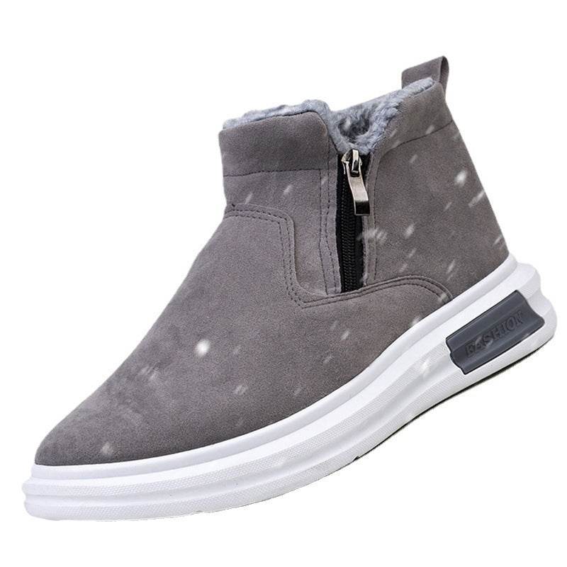 Fashion Snow Boots For Men Winter Warm Flat Cotton Plush Shoes With Side Zipper Casual Daily Fleece Ankle Boot - Here2Save