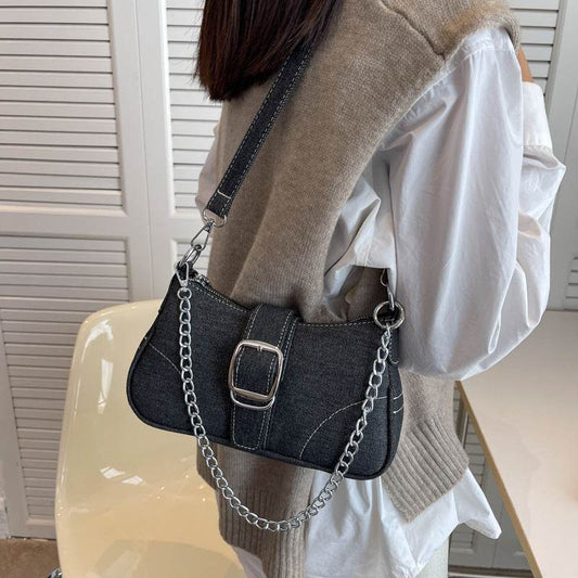 Denim Shoulder Bags Women's Fashion Chains Handbag Crossbody Bags Small Square Armpit Bag - Here2Save