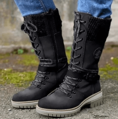 Winter High Square Heel Round Head Sewing Line Plus Size Martin Boots - Here2Save