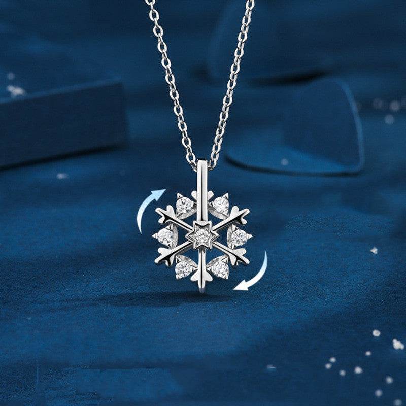Rotatable 925 Silver Snowflake Necklace Women Luxury Niche Design Shiny Rhinestone Jewelry Autumn And Winter Birthday Gift For Friends - Here2Save
