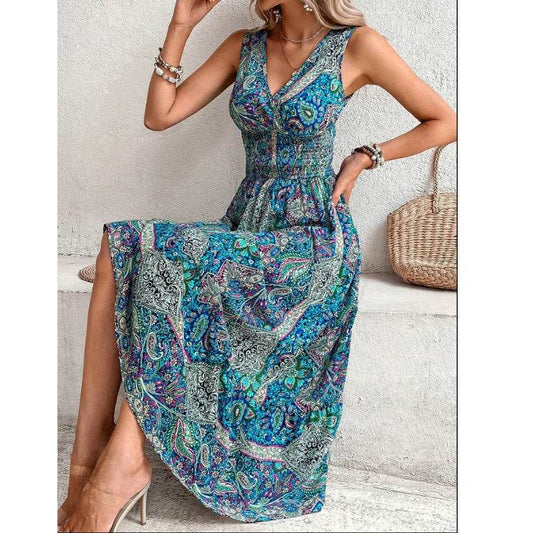 Women's Clothing Cross-border AliExpress New Fashion Temperament High Waist Sleeveless Bohemian Dress - Here2Save