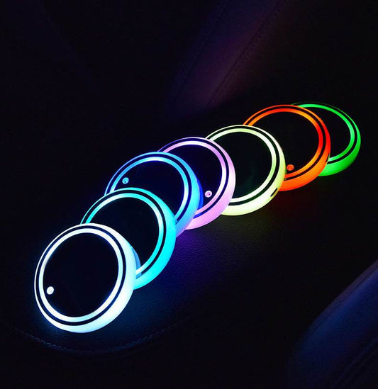 Colorful Cup Holder LED Light-up Coaster Solar & USB Charging Non-slip Coaster Ambient Light For Car Automatically - Here2Save