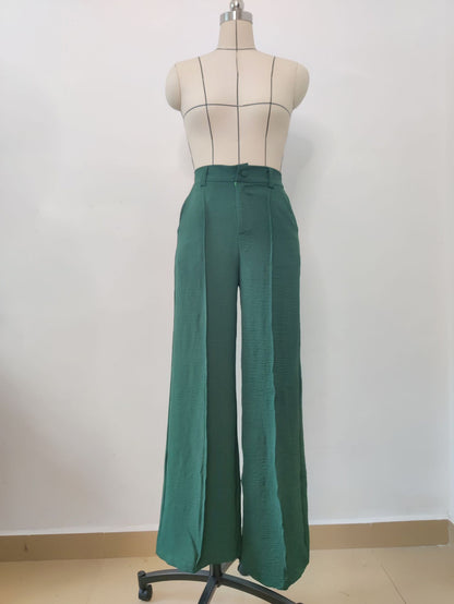 Pantalones casuales de pierna ancha plisados ​​sueltos de color liso