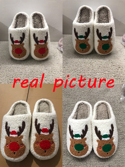 Christmas Shoes Winter Home Slippers Elk Soft Cozy Bedroom Slipper Slip On House Shoes - Here2Save