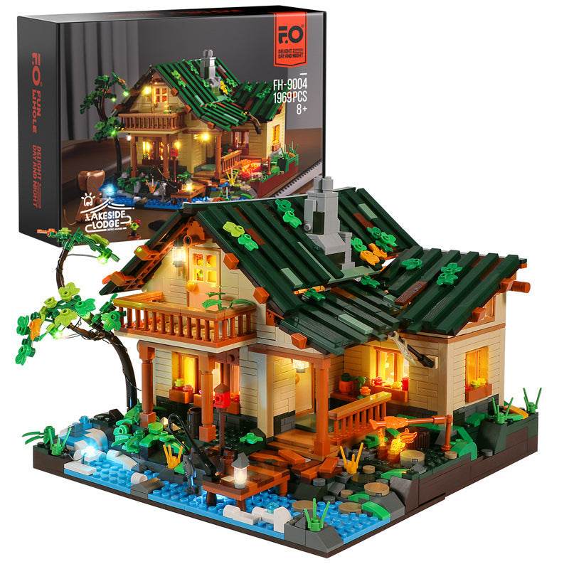 The Lakeside Hut Is Equipped With LED Lighting Puzzle Assembly Building Block Lighting Toys - Here2Save