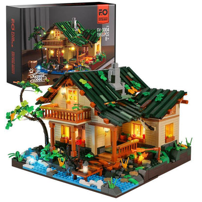The Lakeside Hut Is Equipped With LED Lighting Puzzle Assembly Building Block Lighting Toys - Here2Save