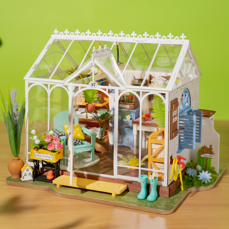 Casa en miniatura de flores Rolife Mengyu, juguetes de construcción DIY con luz LED para regalos