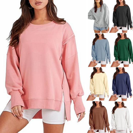 Sudadera lisa de gran tamaño con cuello redondo, jersey de manga larga, sudaderas con capucha, Tops, moda para otoño, ropa de mujer para invierno