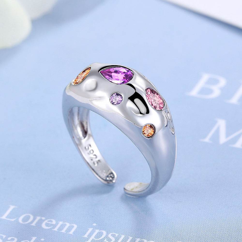 Colorful Rhinestones Rings For Women Temperament Niche Luxury Opening Ring - Here2Save