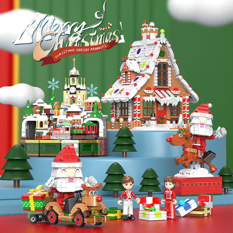 Santa Claus Gingerbread House Building Block Music Box