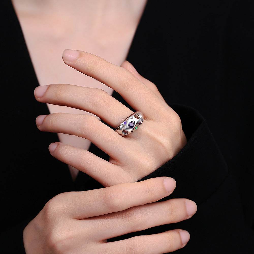 Colorful Rhinestones Rings For Women Temperament Niche Luxury Opening Ring - Here2Save