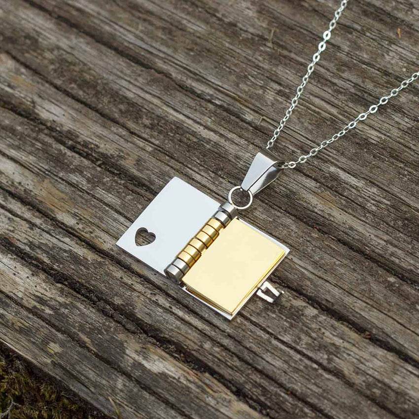Stainless Steel Couple Love Open And Close Book Necklace - Here2Save