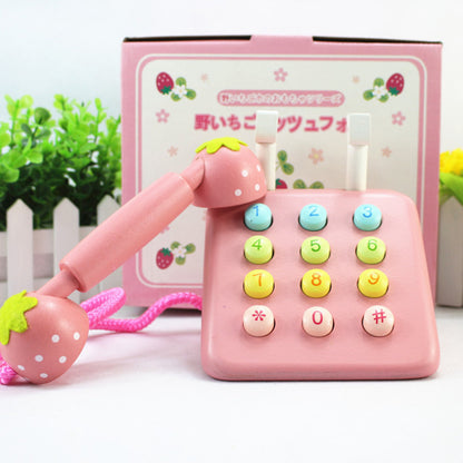 Wooden Strawberry Simulation Phone Play House Toy