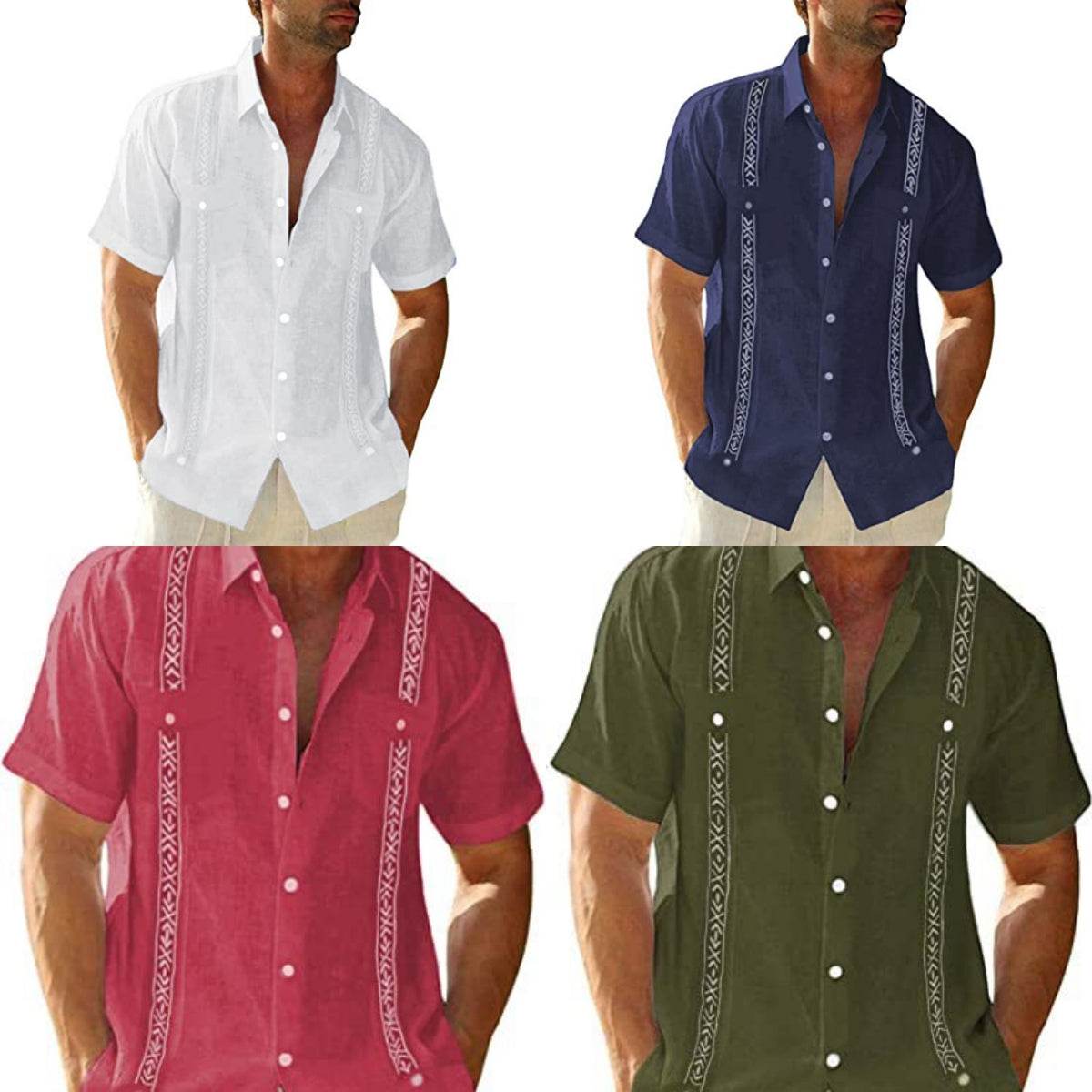 Men's Casual Guayabera Cuban Shirt Outdoor Casual Short Sleeve Printed Clothing Sports Fashion Streetwear Designer - Here2Save