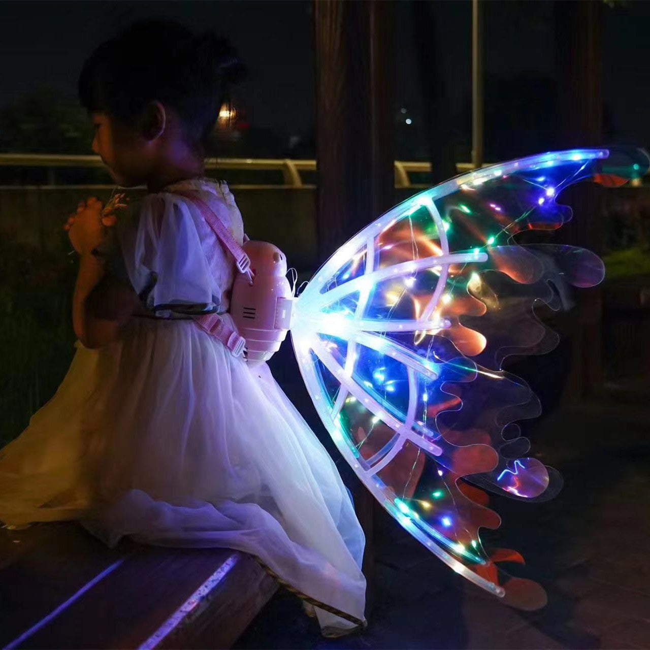 Alas de mariposa eléctricas para niñas con luces brillantes vestir alas de hadas móviles para cumpleaños boda Navidad Halloween