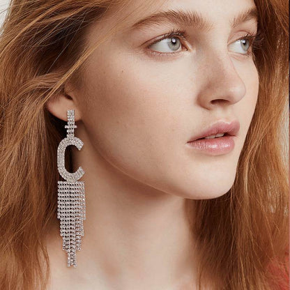 Fashion Jewelry 925 Silver Needle Ornaments Rhinestone Letter B Earrings Banquet Tassel Ear Ornaments Female - Here2Save