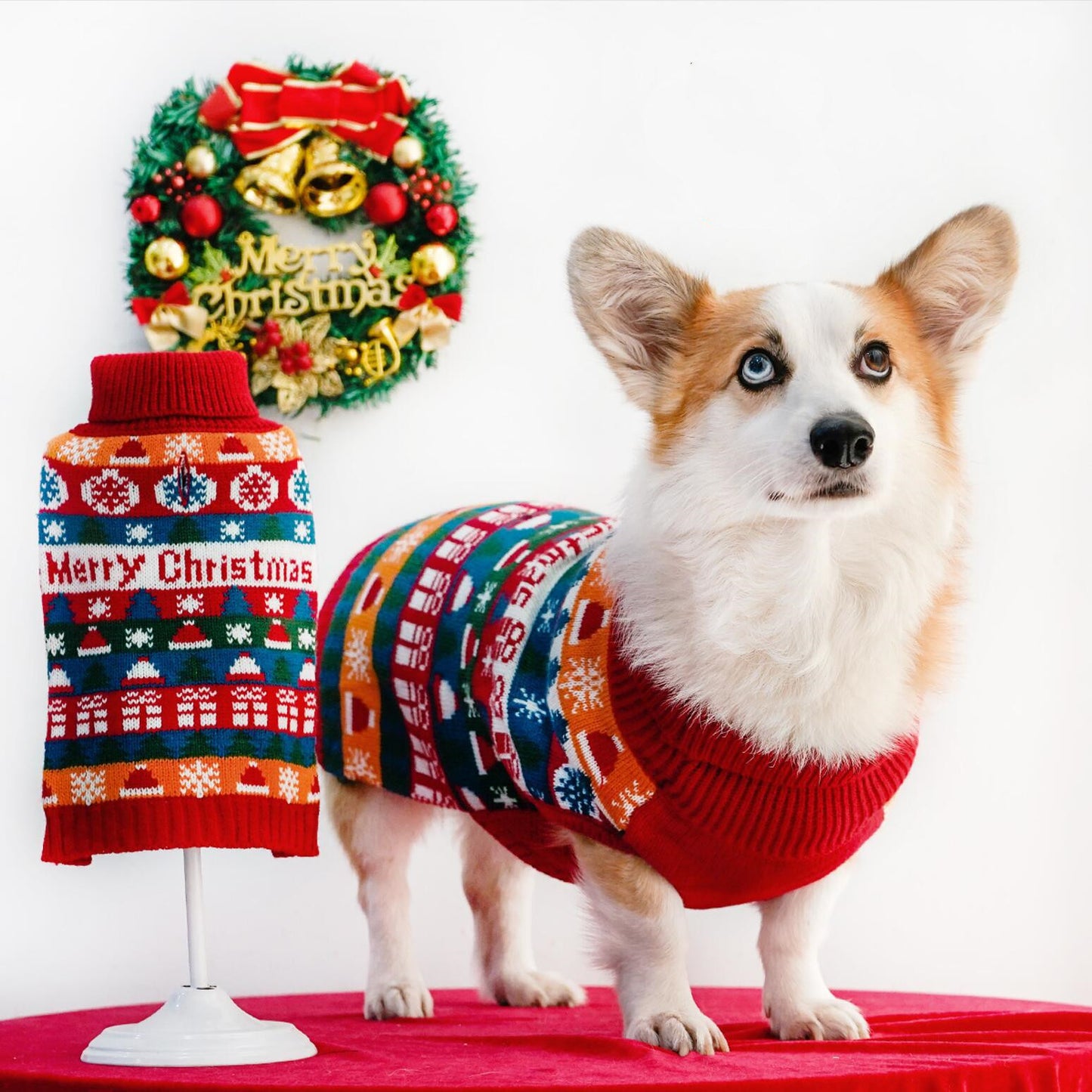 Suéter de cuello alto navideño para perro mascota