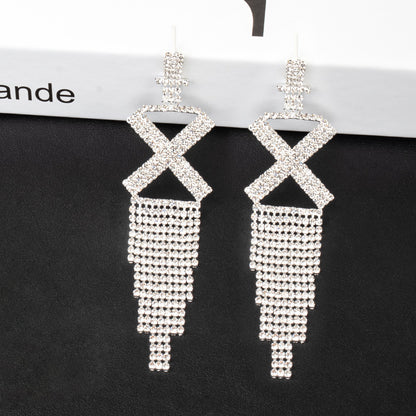 Fashion Jewelry 925 Silver Needle Ornaments Rhinestone Letter B Earrings Banquet Tassel Ear Ornaments Female