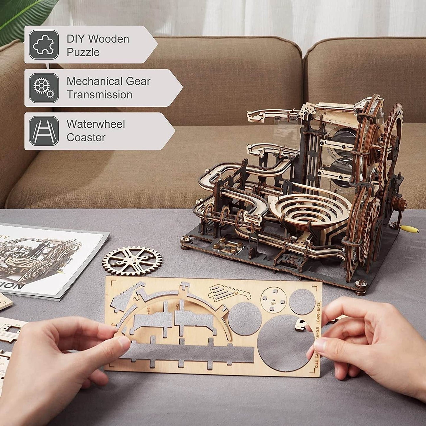 Robotime ROKR Marble Night City 3D Wooden Puzzle Games Assembly Waterwheel Model Toys For Children Kids Birthday Gift - Here2Save