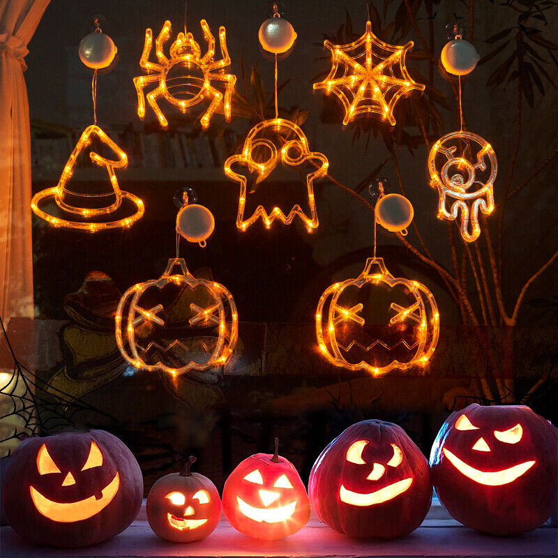 Halloween Window Hanging LED Lights Spider Pumpkin Hanging Ghost Horror Atmosphere Lights Holiday Party Decorative Lights Home Decor - Here2Save