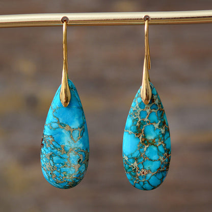 New Bohemian Emperor Stone Water Drop Pendant Earrings