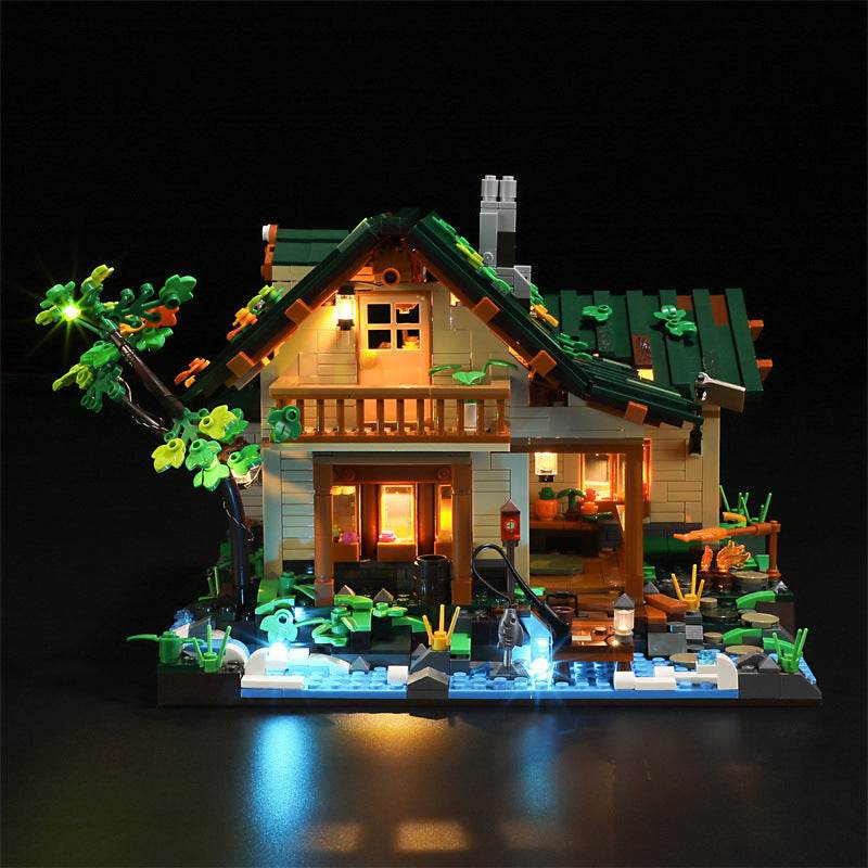 The Lakeside Hut Is Equipped With LED Lighting Puzzle Assembly Building Block Lighting Toys - Here2Save
