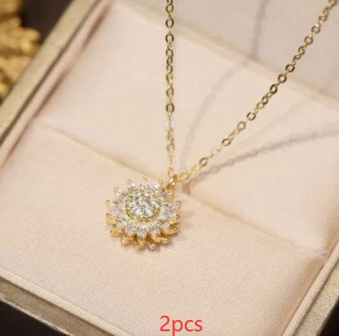 Rotatable Sunflower Necklace Full Of Diamonds - Here2Save