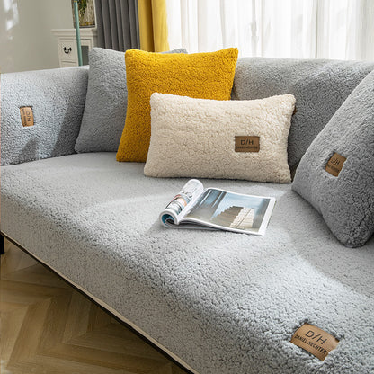 Modern Solid Color Winter Lamb Wool Sofa Towel Thicken Plush Soft And Smooth Sofa Covers For Living Room Anti-slip Couch Cover