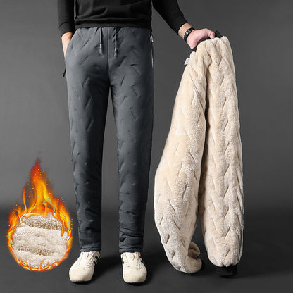 Pantalones de hombre de terciopelo de invierno engrosamiento pantalones de lana sueltos con bolsillo con cremallera pantalones de correr cálidos a prueba de viento de gran tamaño