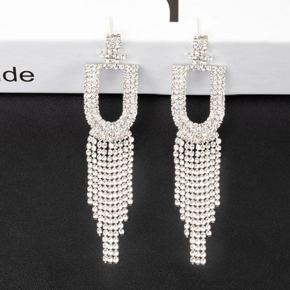 Fashion Jewelry 925 Silver Needle Ornaments Rhinestone Letter B Earrings Banquet Tassel Ear Ornaments Female