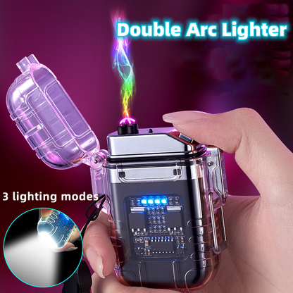 Transparent Shell Double Arc Lighter  Waterproof And Windproof Outdoor Lighter Lighting Multi-purpose Electronic Cigarette Lighter - Here2Save