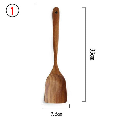Thailand Teak Natural Wood Tableware Spoon Ladle Turner Long Rice Colander Soup Skimmer Cooking Spoons Scoop Kitchen Tool Set - Here2Save