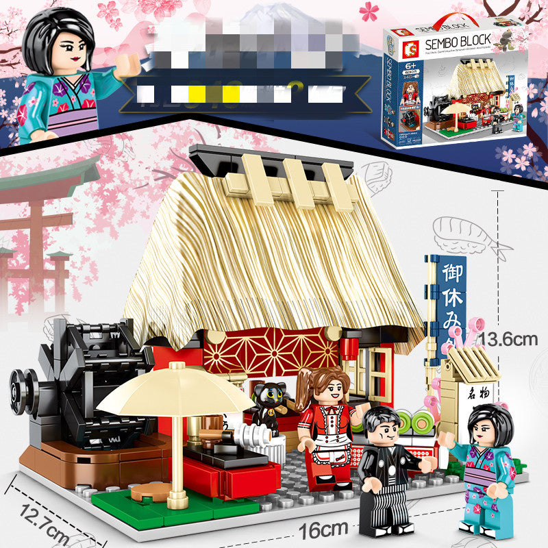 Japanese style street view city building blocks