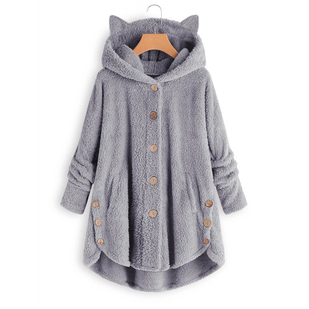 European and American button hooded cat ears plush top