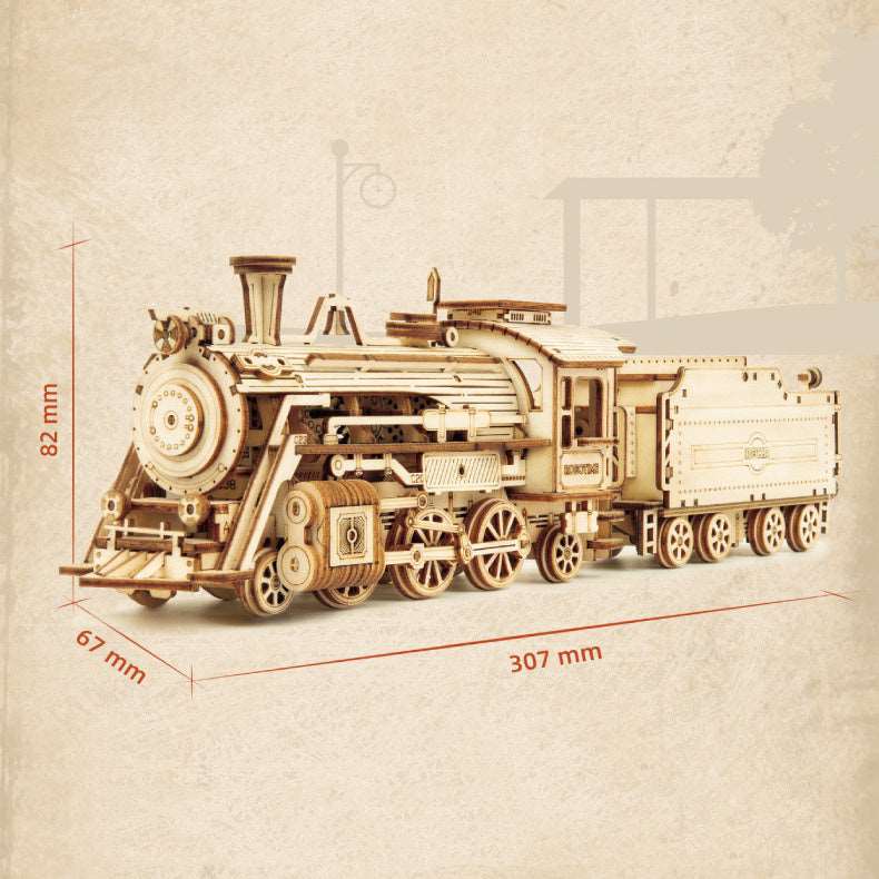 3D Wooden Puzzle Train Model DIY Wooden Train Toy Mechanical Train Model Kit Assembly Model Home Decoration Crafts