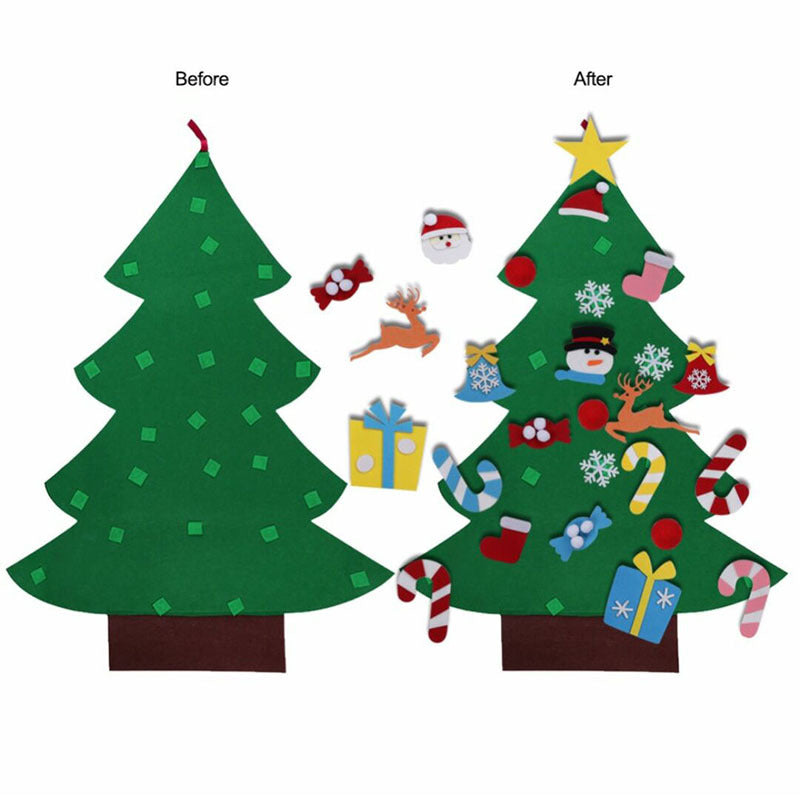 DIY Felt Christmas Tree New Year Toddler Kids Handmade Gift Toys Door Wall Hanging Ornaments Holiday Party Home Decor Set