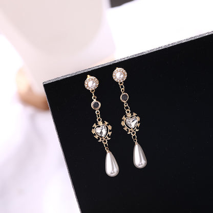 Pearl Earrings Love Rhinestones Long Earrings Women