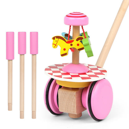 Wooden Rotary Push-push Single-pole Adjustable Toddler Stroller Walking Toy